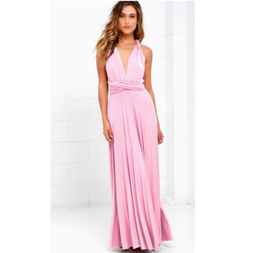 Blush Pink Convertible Halter Wrap Maxi Dress / Gown – Size M, No signs of wear